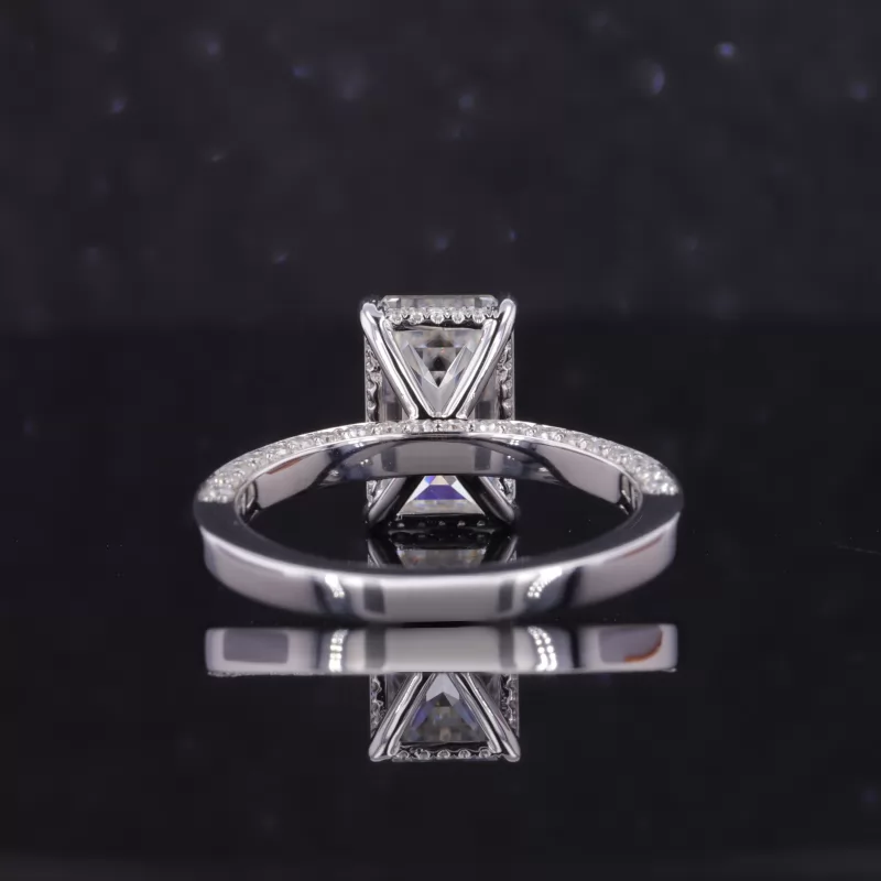 10.5×6.75mm Octagon Emerald Cut Moissanite 14K White Gold Pave Engagement Ring