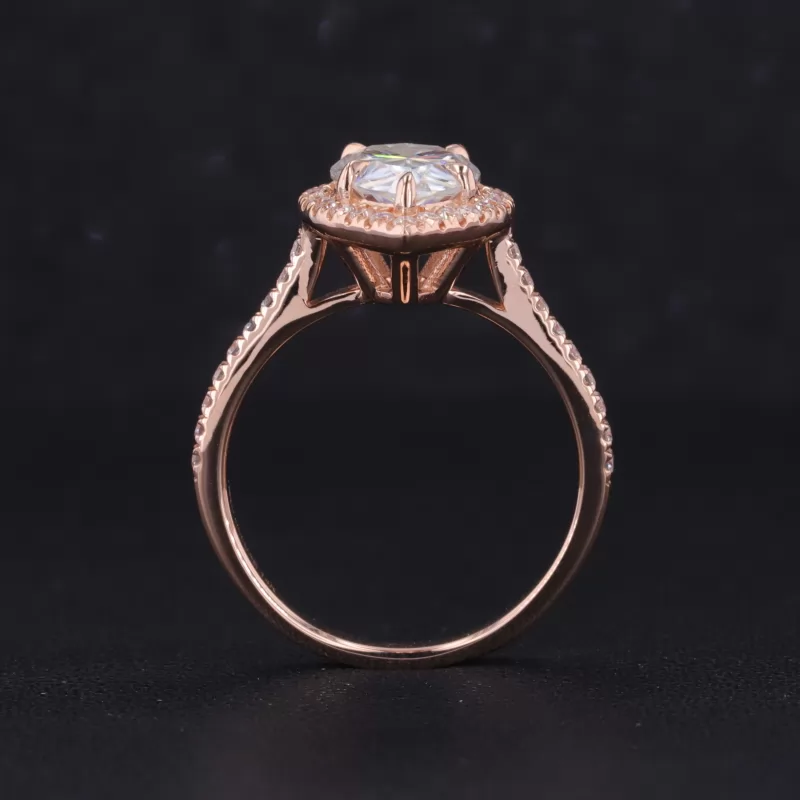 7×10mm Pear Cut Moissanite 14K Rose Gold Halo Engagement Ring