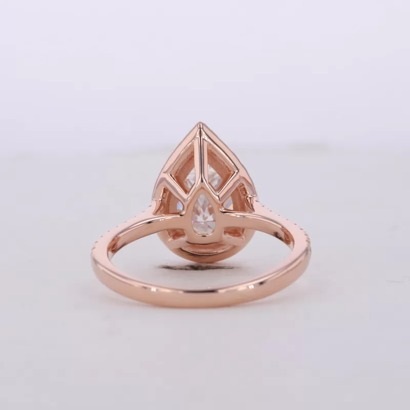 7×10mm Pear Cut Moissanite 14K Rose Gold Halo Engagement Ring