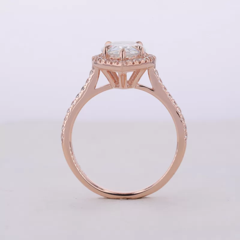 7×10mm Pear Cut Moissanite 14K Rose Gold Halo Engagement Ring