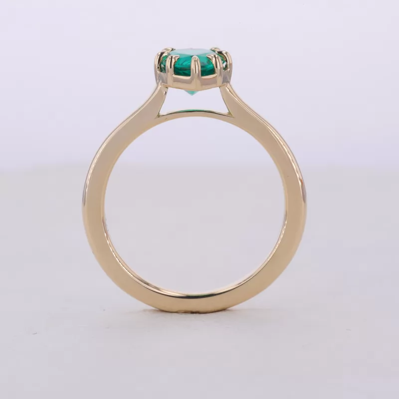 6×9mm Pear Cut Lab Grown Emerald 8 Prongs 10K Yellow Gold Solitaire Engagement Ring