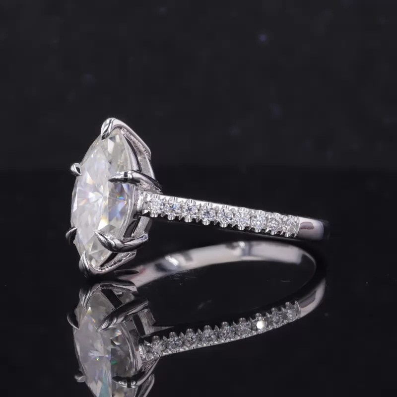 7×14mm Marquise Cut Moissanite S925 Sterling Silver Pave Engagement Ring