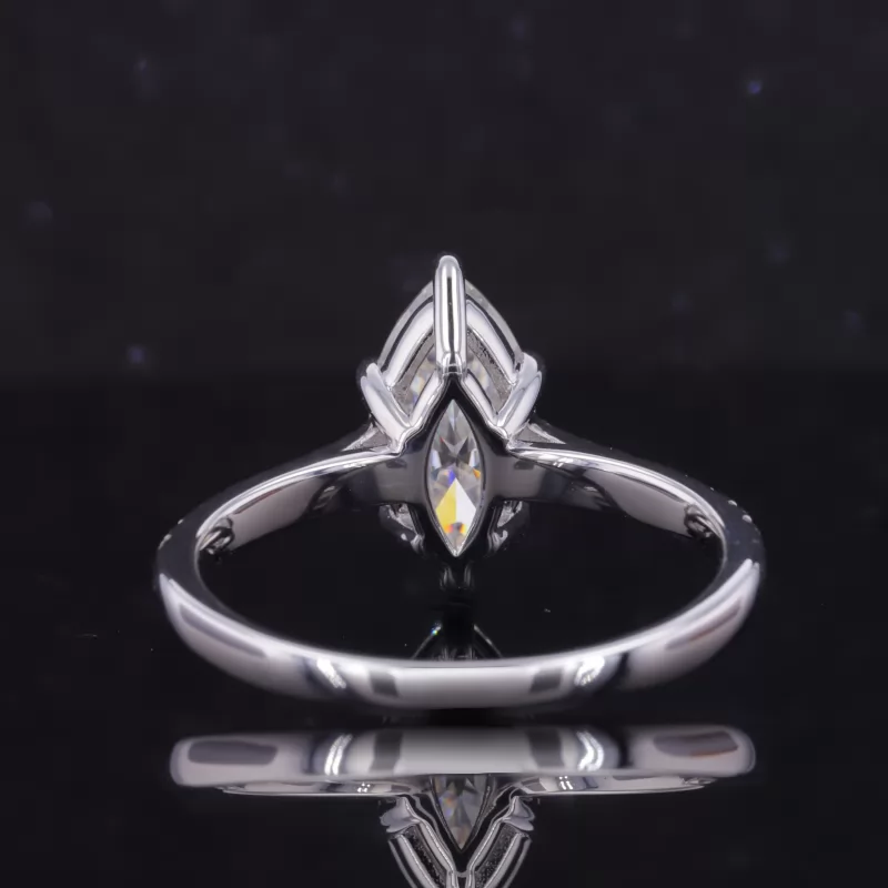 7×14mm Marquise Cut Moissanite S925 Sterling Silver Pave Engagement Ring