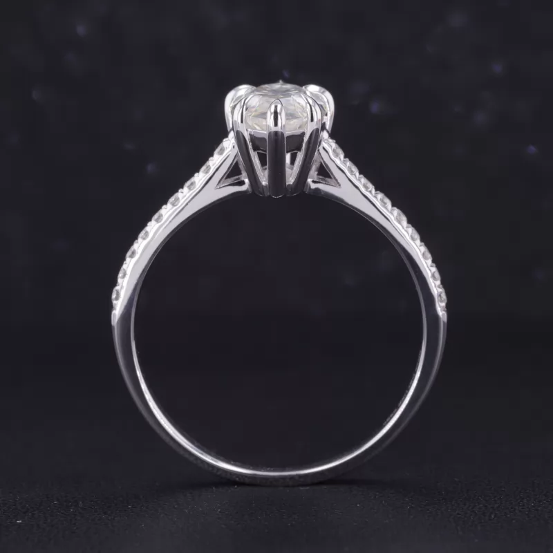 7×14mm Marquise Cut Moissanite S925 Sterling Silver Pave Engagement Ring