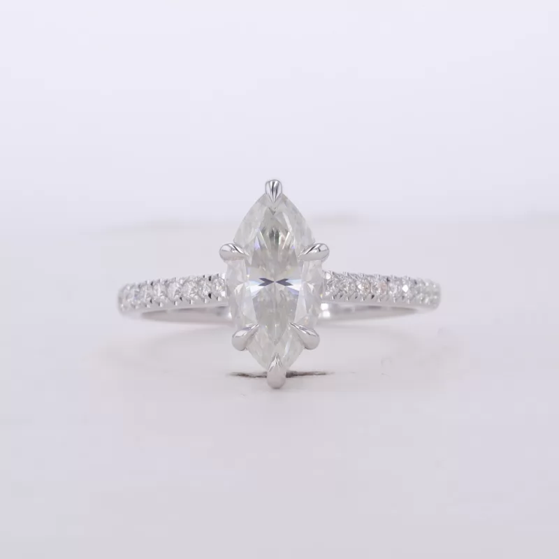 7×14mm Marquise Cut Moissanite S925 Sterling Silver Pave Engagement Ring