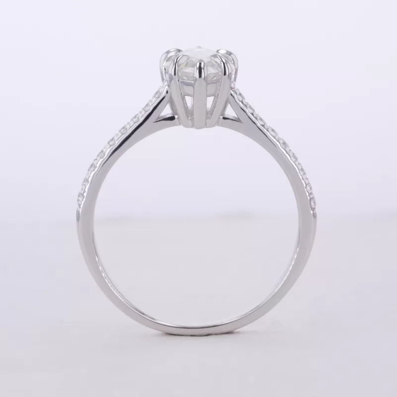7×14mm Marquise Cut Moissanite S925 Sterling Silver Pave Engagement Ring
