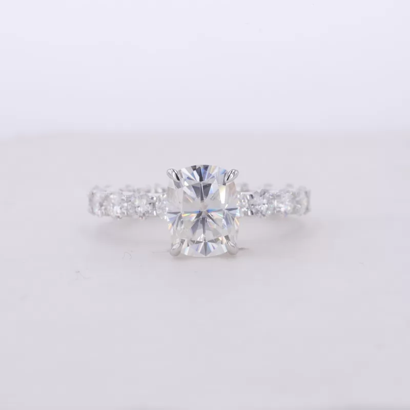 7×9mm Cushion Cut Moissanite S925 Sterling Silver With Big Side Stones Pave Engagement Ring