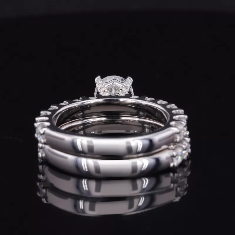 6.5mm Round Brilliant Cut Moissanite S925 Sterling Silver Pave Engagement Ring Set