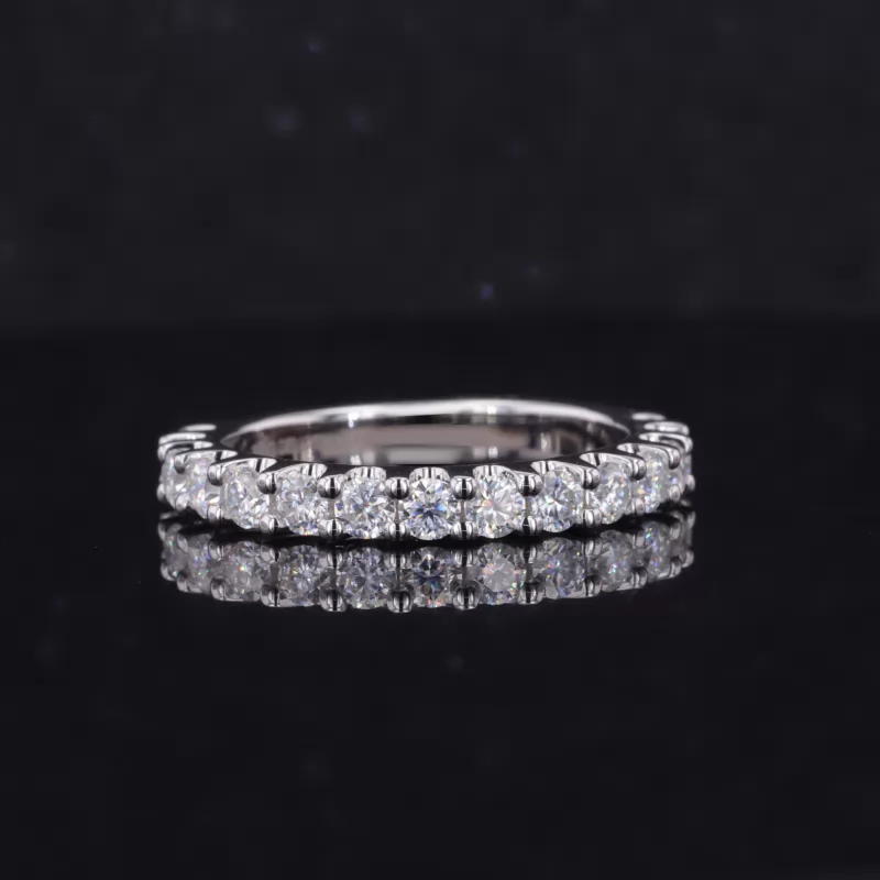 6.5mm Round Brilliant Cut Moissanite S925 Sterling Silver Pave Engagement Ring Set