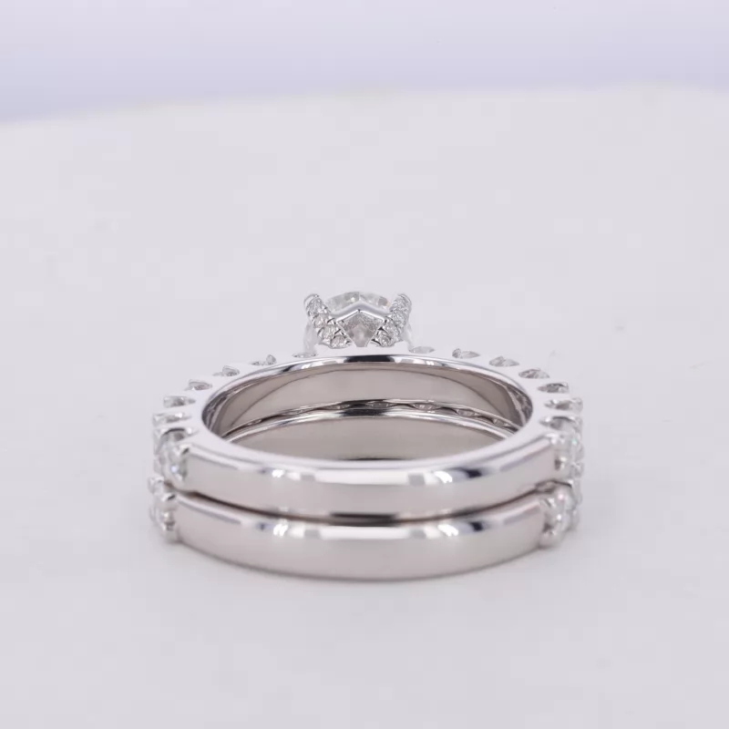 6.5mm Round Brilliant Cut Moissanite S925 Sterling Silver Pave Engagement Ring Set