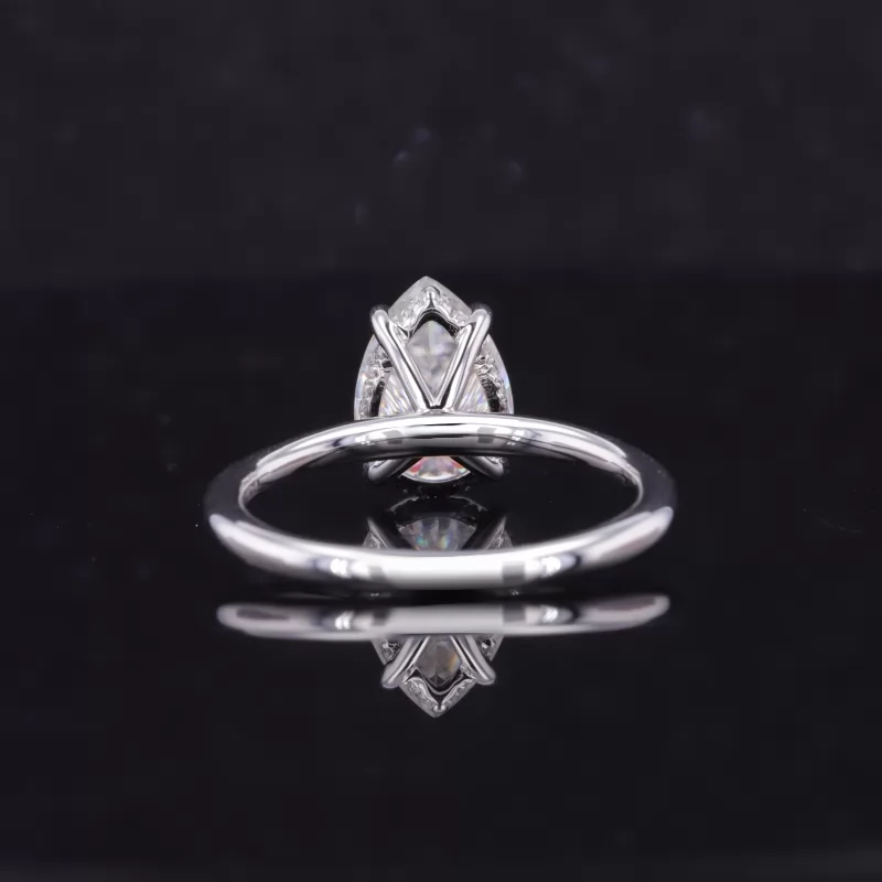 7×10mm Pear Cut Moissanite 4 Prongs 14K White Gold Solitaire Engagement Ring