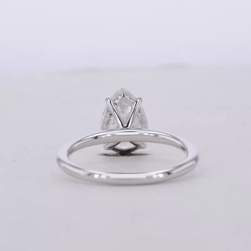 7×10mm Pear Cut Moissanite 4 Prongs 14K White Gold Solitaire Engagement Ring