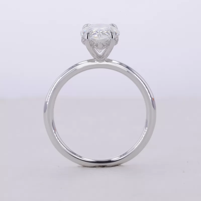 7×10mm Pear Cut Moissanite 4 Prongs 14K White Gold Solitaire Engagement Ring