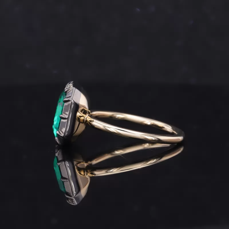 8×10mm Octagon Emerald Cut Lab Grown Emerald Bezel Set 14K Yellow Gold Solitaire Engagement Ring
