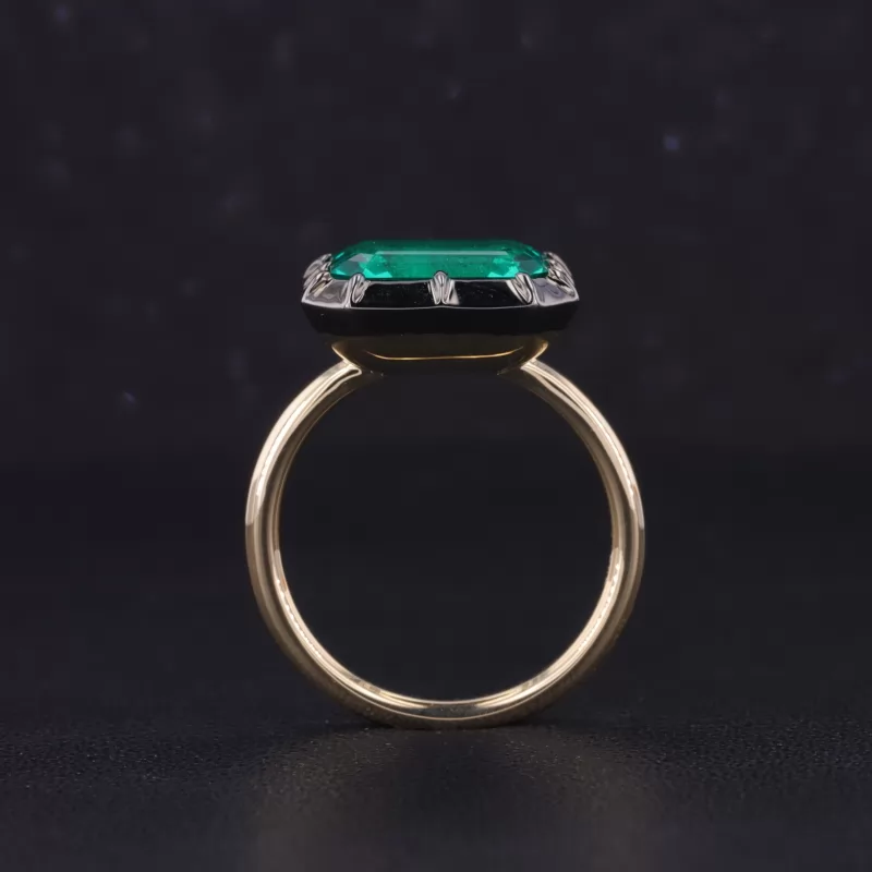 8×10mm Octagon Emerald Cut Lab Grown Emerald Bezel Set 14K Yellow Gold Solitaire Engagement Ring