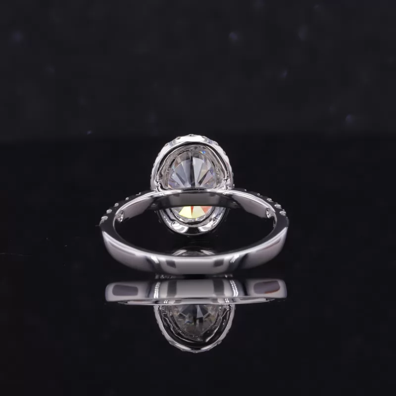 6×9mm Oval Cut Moissanite 18K White Gold Halo Engagement Ring