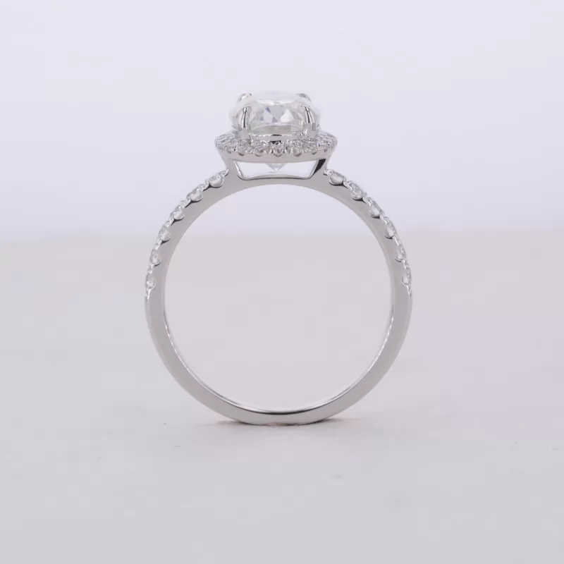 6×9mm Oval Cut Moissanite 18K White Gold Halo Engagement Ring