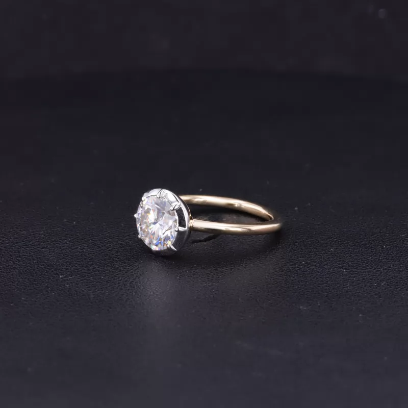 7.5mm Round Brilliant Cut Moissanite 10K Yellow Gold Solitaire Engagement Ring