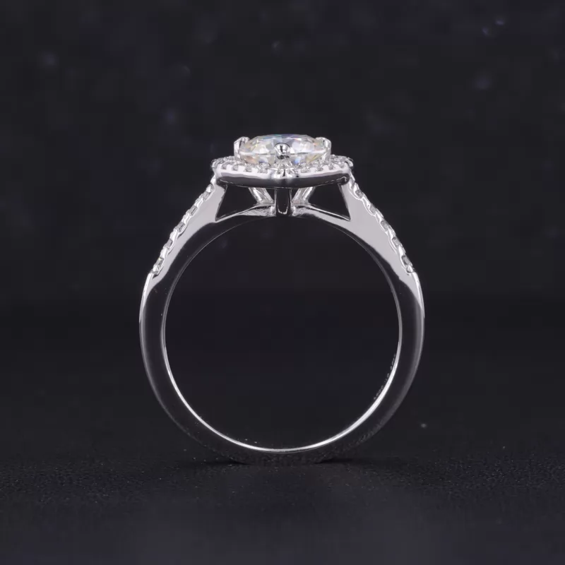 6.5mm Round Brilliant Cut Moissanite S925 Sterling Silver Halo Engagement Ring