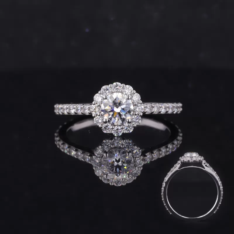 5.14mm Round Brilliant Cut CVD Lab Grown Diamond 14K White Gold Halo Engagement Ring