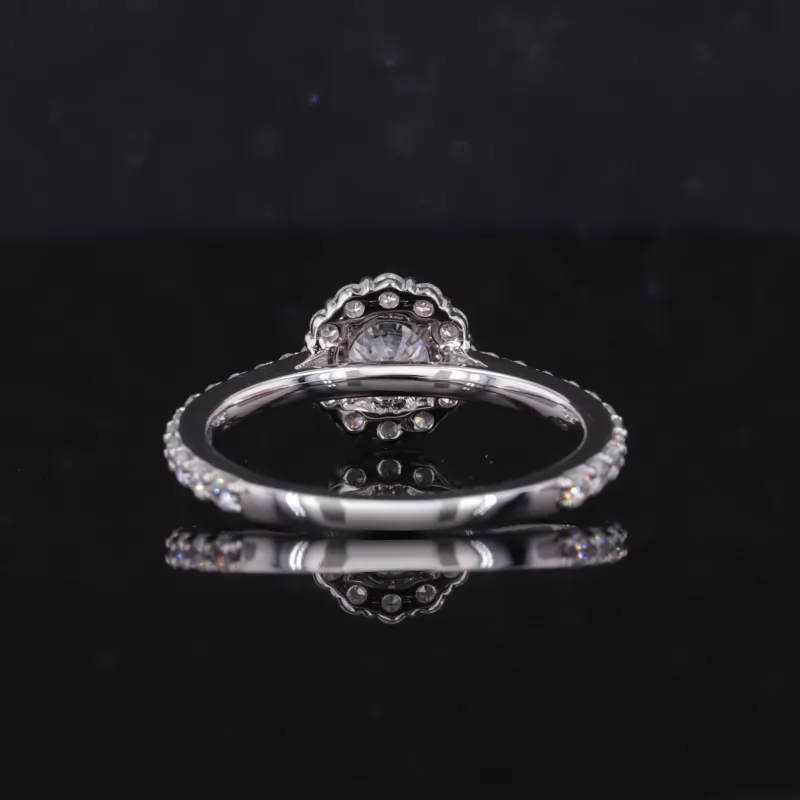 5.14mm Round Brilliant Cut CVD Lab Grown Diamond 14K White Gold Halo Engagement Ring