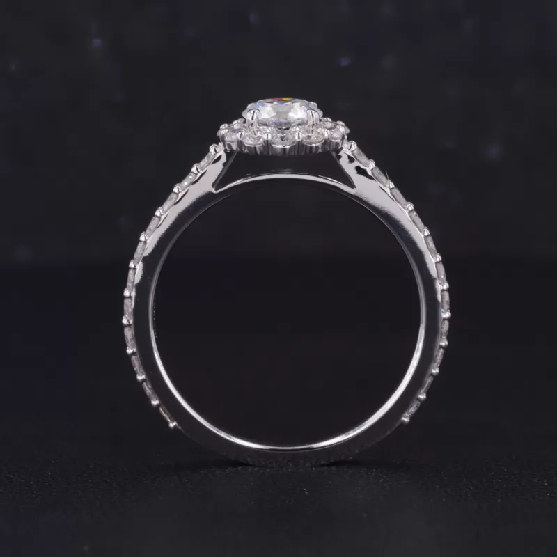 5.14mm Round Brilliant Cut CVD Lab Grown Diamond 14K White Gold Halo Engagement Ring