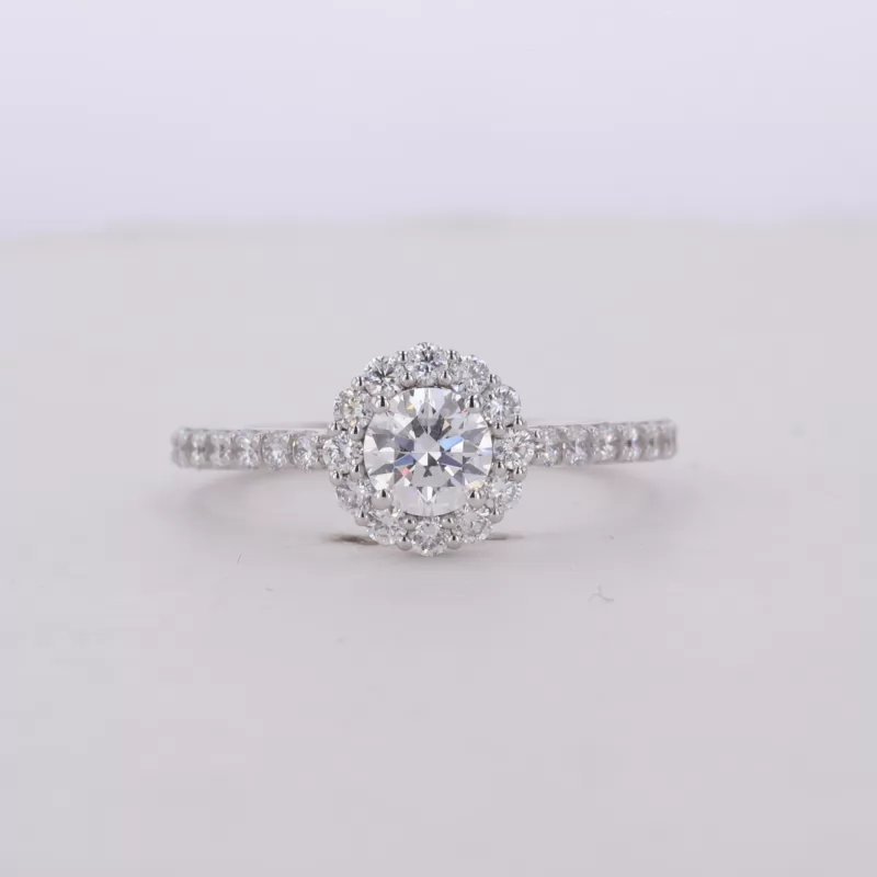 5.14mm Round Brilliant Cut CVD Lab Grown Diamond 14K White Gold Halo Engagement Ring