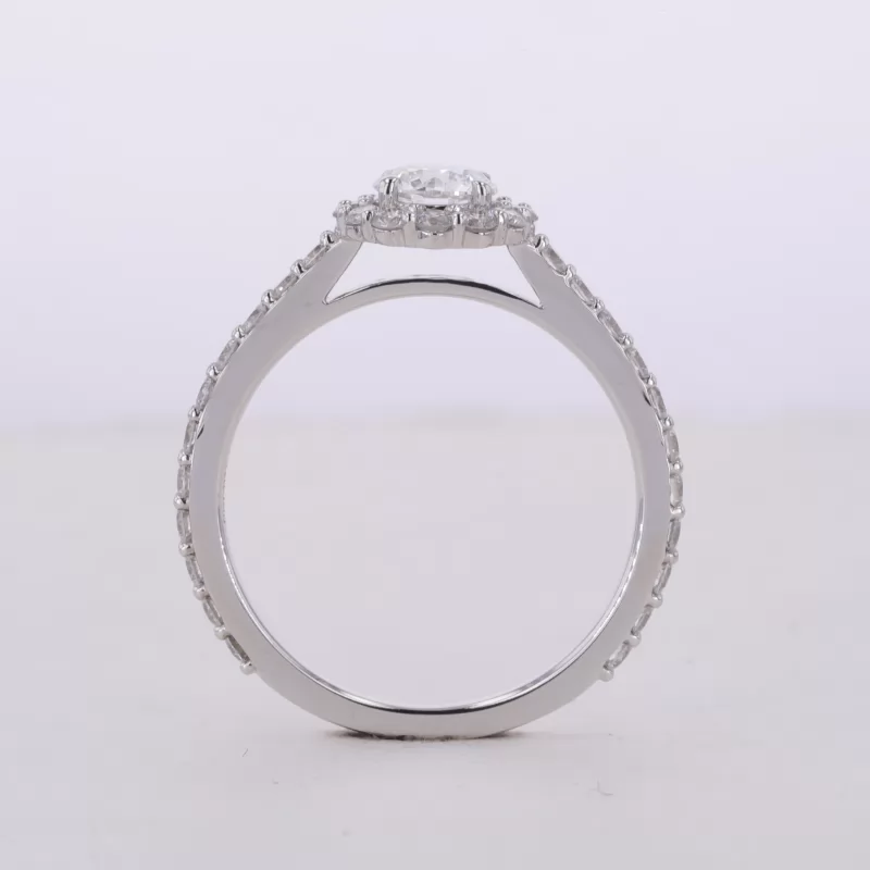 5.14mm Round Brilliant Cut CVD Lab Grown Diamond 14K White Gold Halo Engagement Ring