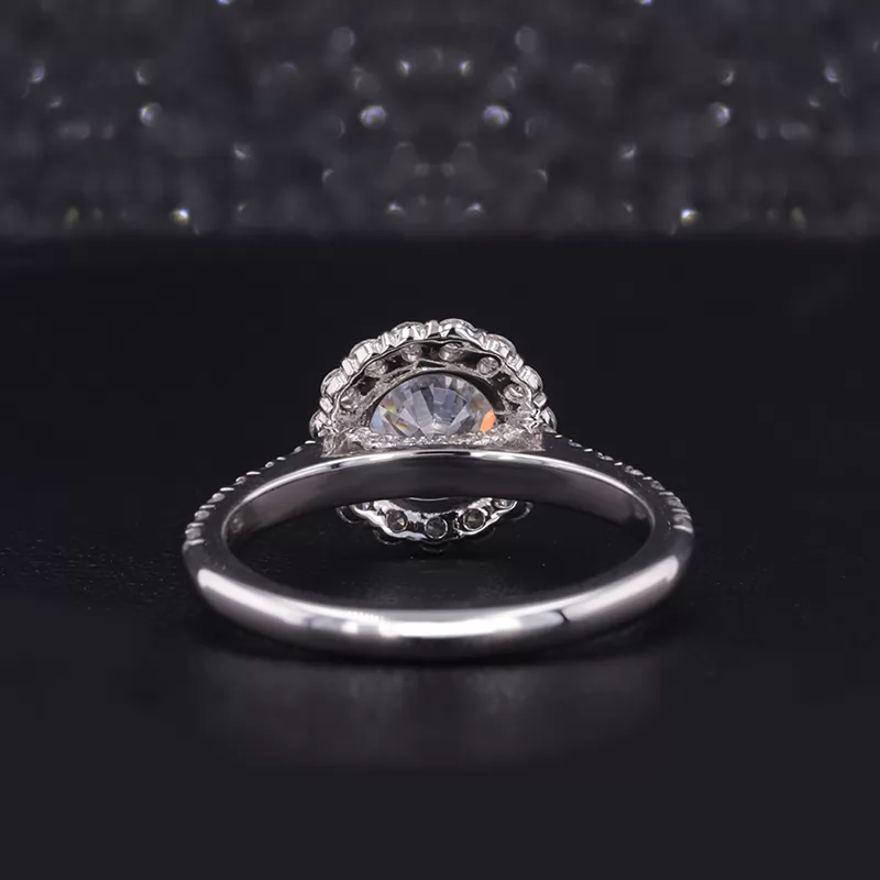 6.5mm Round Brilliant Cut Moissanite 14K White Gold Halo Engagement Ring