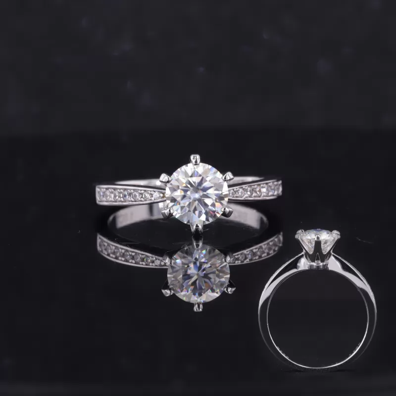 6.5mm Round Brilliant Cut Moissanite S925 Sterling Silver Channel Set Engagement Ring