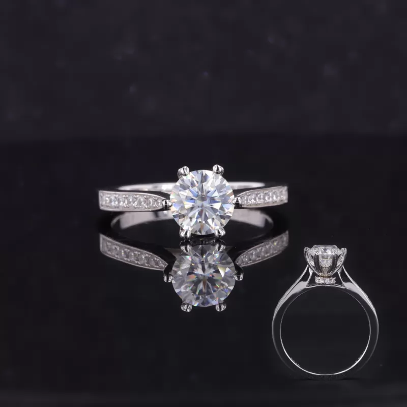 6.5mm Round Brilliant Cut Moissanite S925 Sterling Silver Channel Set Engagement Ring