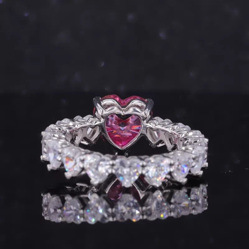 9×9mm Heart Cut Pink Moissanite S925 Sterling Silver Pave Engagement Ring