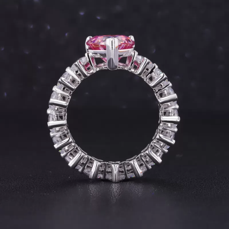9×9mm Heart Cut Pink Moissanite S925 Sterling Silver Pave Engagement Ring