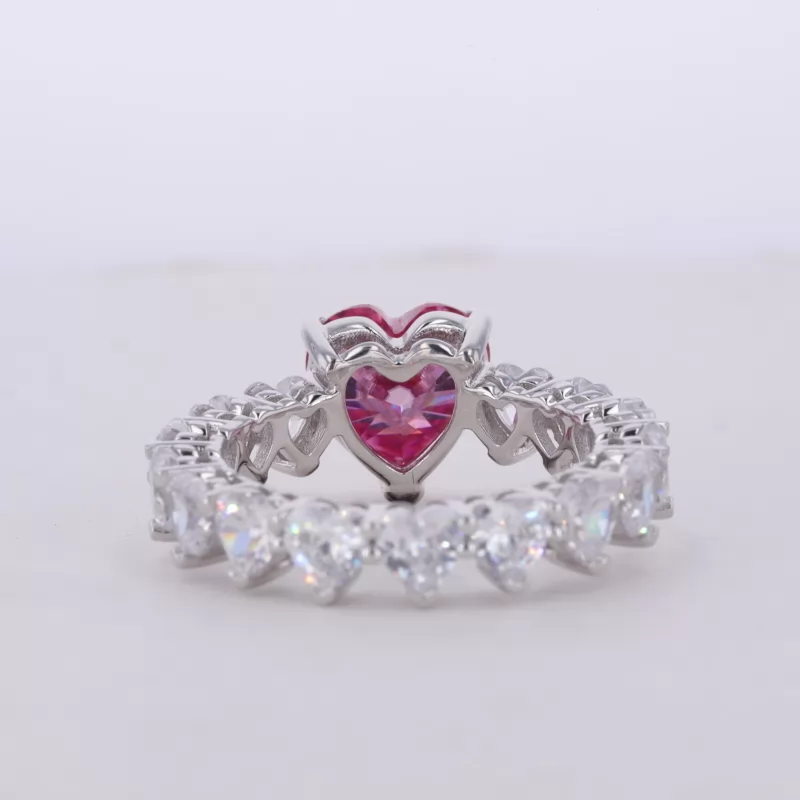 9×9mm Heart Cut Pink Moissanite S925 Sterling Silver Pave Engagement Ring