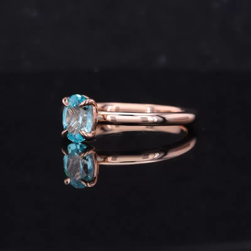 5×7mm Oval Cut Lab Grown Paraiba Sapphire 9K Rose Gold Solitaire Engagement Ring