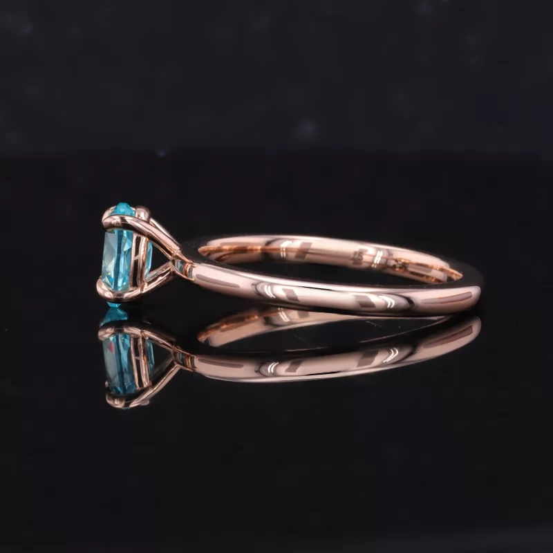 5×7mm Oval Cut Lab Grown Paraiba Sapphire 9K Rose Gold Solitaire Engagement Ring