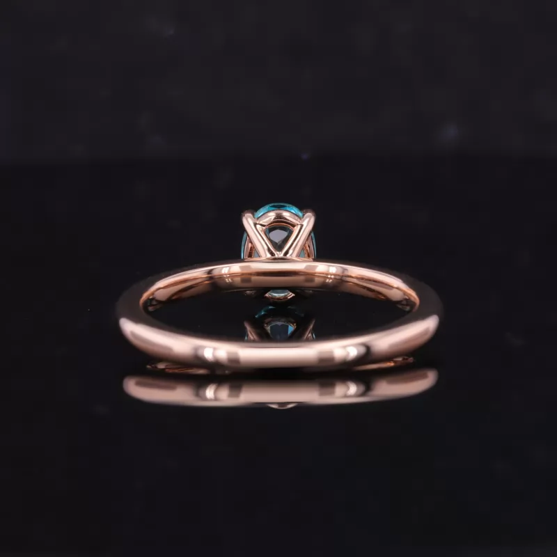 5×7mm Oval Cut Lab Grown Paraiba Sapphire 9K Rose Gold Solitaire Engagement Ring