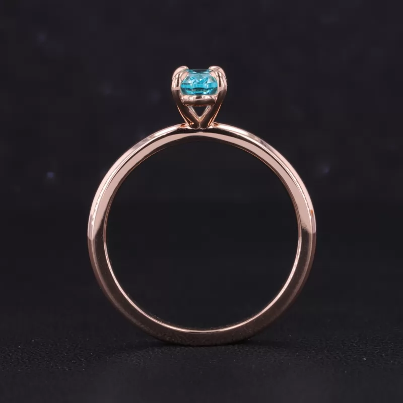 5×7mm Oval Cut Lab Grown Paraiba Sapphire 9K Rose Gold Solitaire Engagement Ring