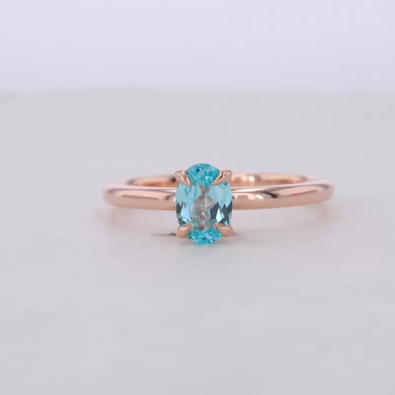 5×7mm Oval Cut Lab Grown Paraiba Sapphire 9K Rose Gold Solitaire Engagement Ring