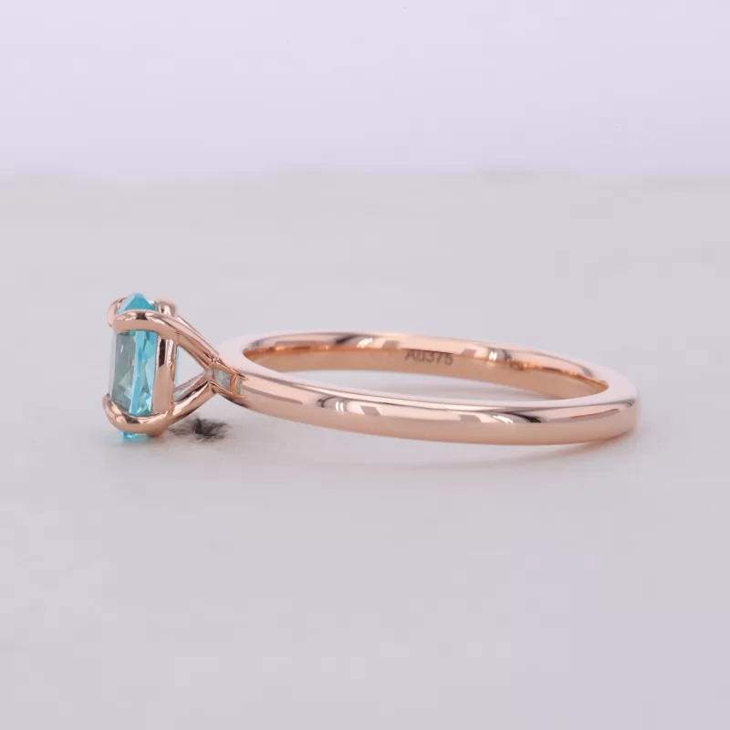 5×7mm Oval Cut Lab Grown Paraiba Sapphire 9K Rose Gold Solitaire Engagement Ring