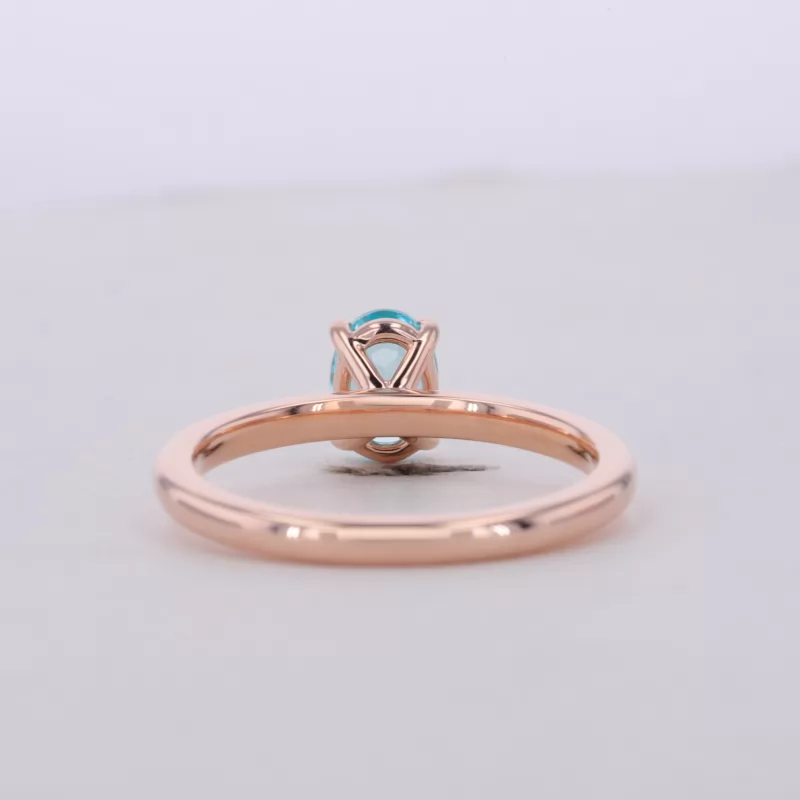 5×7mm Oval Cut Lab Grown Paraiba Sapphire 9K Rose Gold Solitaire Engagement Ring