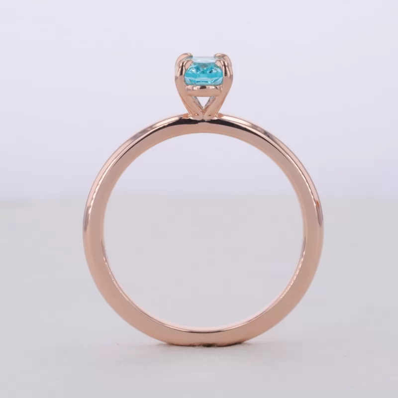 5×7mm Oval Cut Lab Grown Paraiba Sapphire 9K Rose Gold Solitaire Engagement Ring