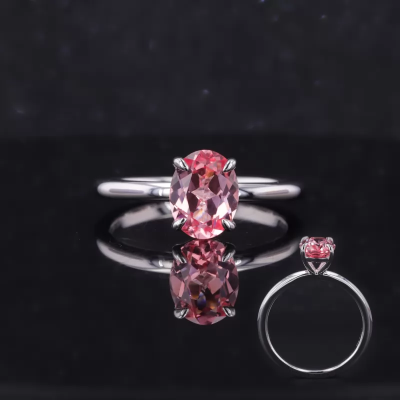 7×9mm Oval Cut Lab Grown Sukura Pink Sapphire S925 Sterling Silver Solitaire Engagement Ring