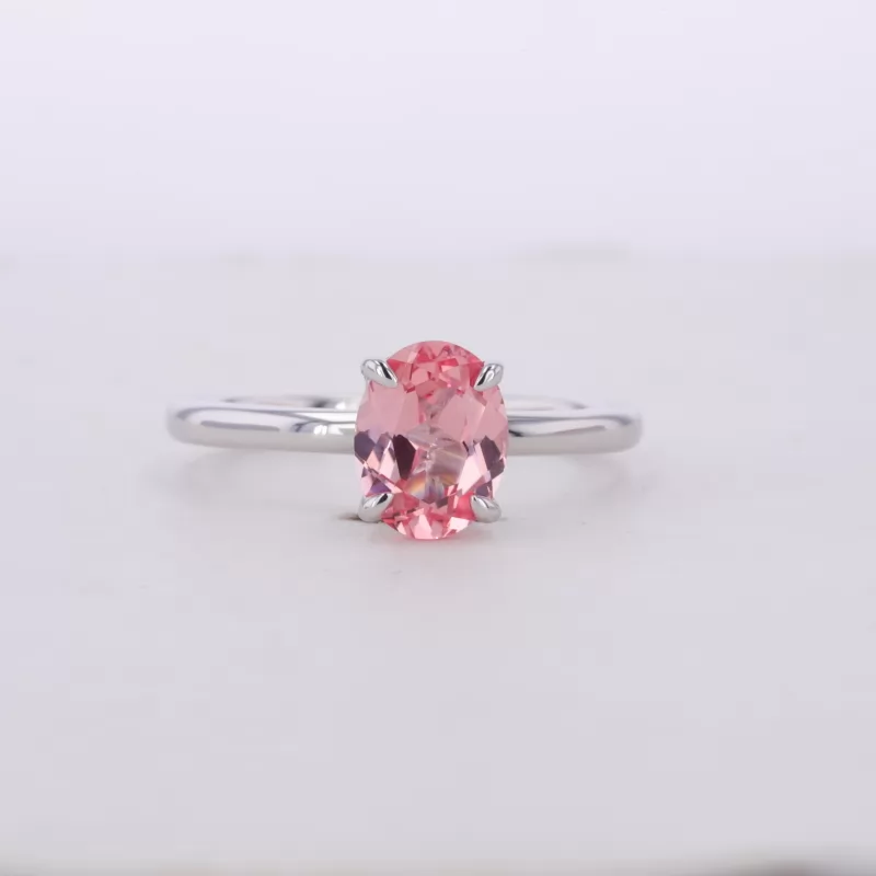 7×9mm Oval Cut Lab Grown Sukura Pink Sapphire S925 Sterling Silver Solitaire Engagement Ring