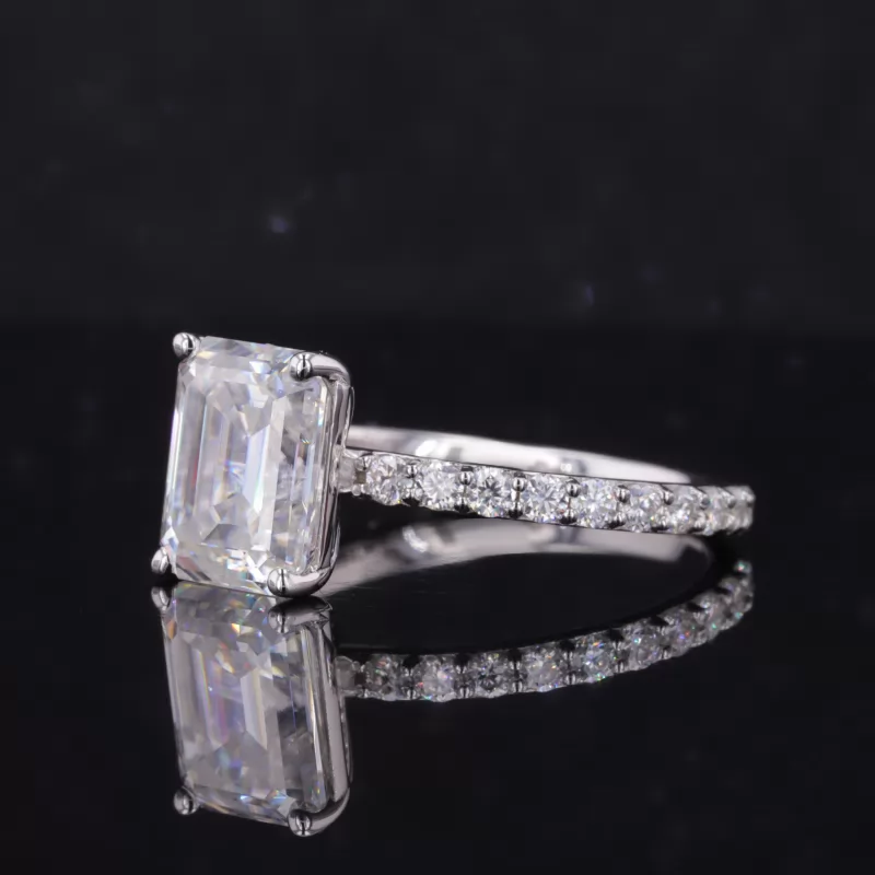 8×10mm Octagon Emerald Cut Moissanite S925 Sterling Silver Pave Engagement Ring