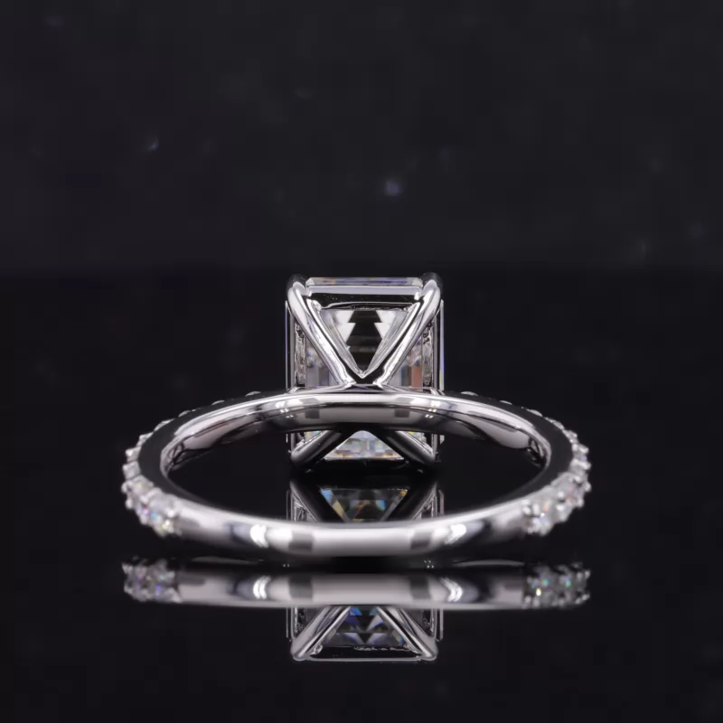 8×10mm Octagon Emerald Cut Moissanite S925 Sterling Silver Pave Engagement Ring
