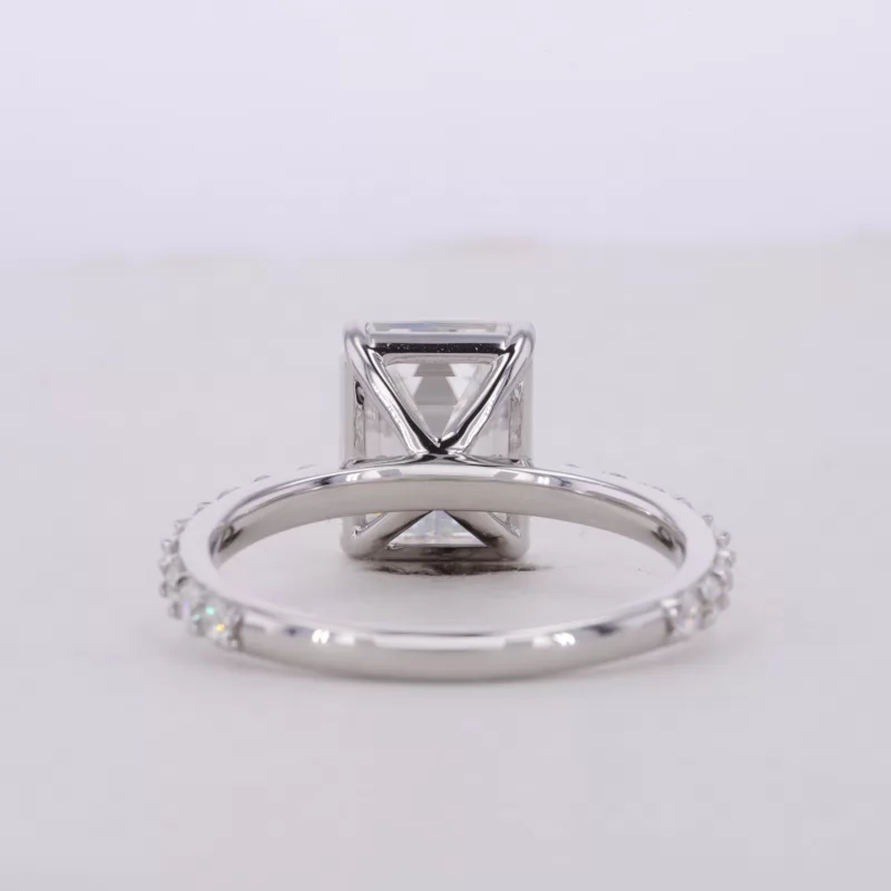 8×10mm Octagon Emerald Cut Moissanite S925 Sterling Silver Pave Engagement Ring