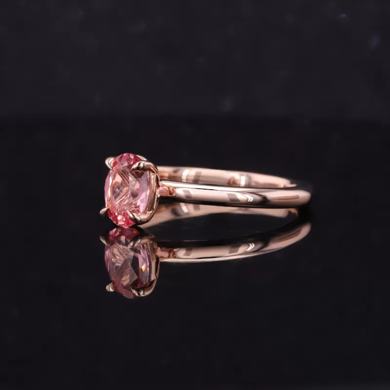 5×7mm Oval Cut Lab Grown Padparadscha Sapphire 14K Rose Gold Solitaire Engagement Ring