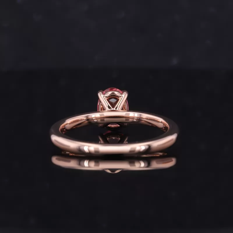 5×7mm Oval Cut Lab Grown Padparadscha Sapphire 14K Rose Gold Solitaire Engagement Ring