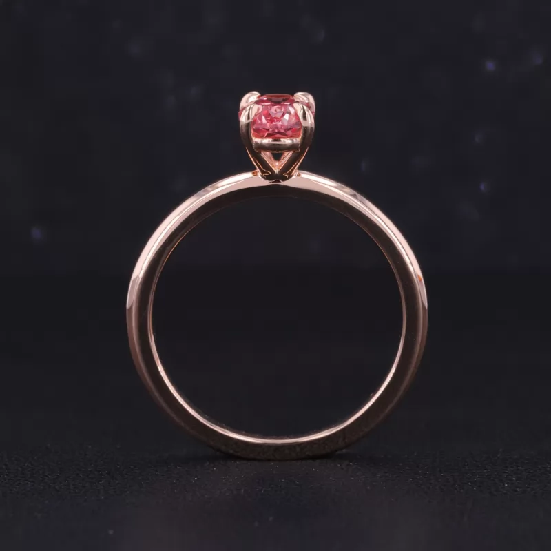 5×7mm Oval Cut Lab Grown Padparadscha Sapphire 14K Rose Gold Solitaire Engagement Ring